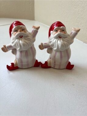 Norcrest Ceramic Santa Pair Red and Light Pink Pajamas Salt and Pepper Shakers